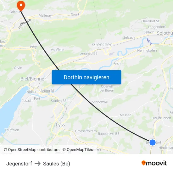 Jegenstorf to Saules (Be) map