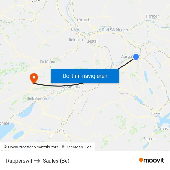Rupperswil to Saules (Be) map