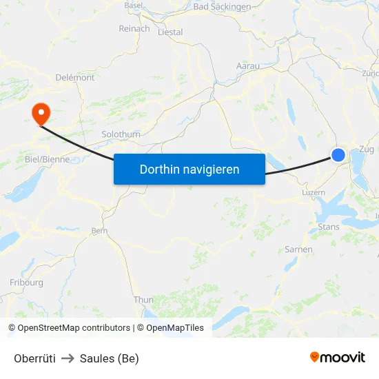 Oberrüti to Saules (Be) map