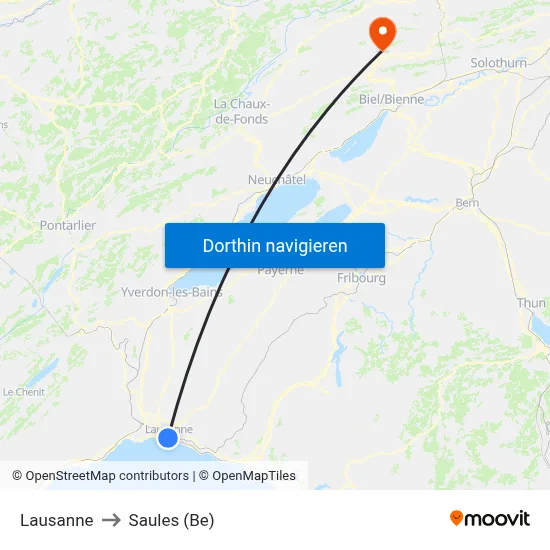 Lausanne to Saules (Be) map