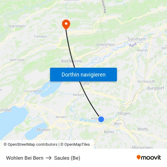 Wohlen Bei Bern to Saules (Be) map