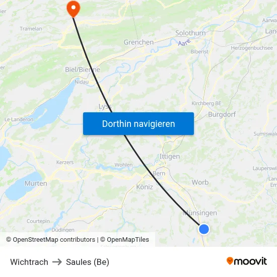 Wichtrach to Saules (Be) map