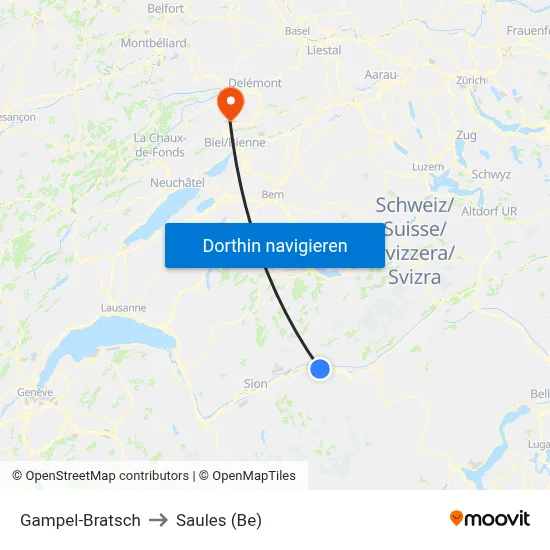 Gampel-Bratsch to Saules (Be) map