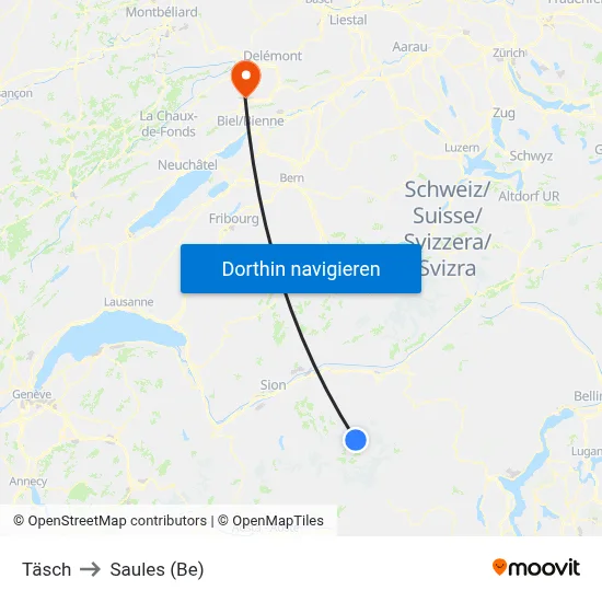 Täsch to Saules (Be) map