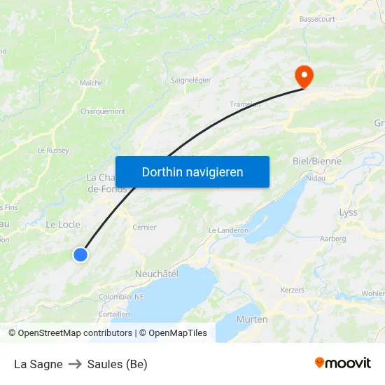La Sagne to Saules (Be) map