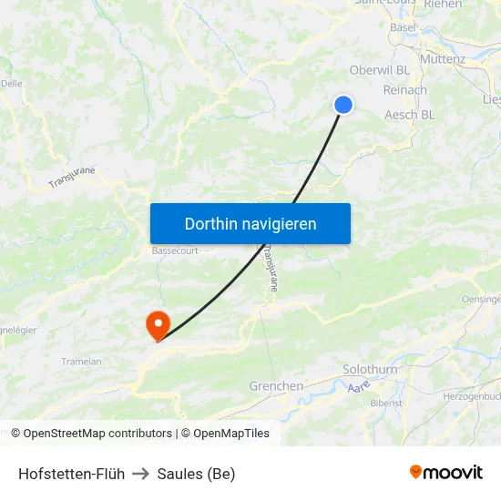 Hofstetten-Flüh to Saules (Be) map