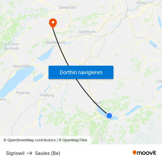 Sigriswil to Saules (Be) map