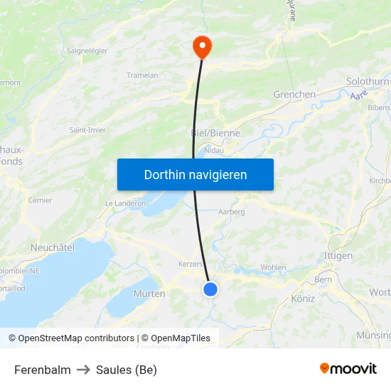 Ferenbalm to Saules (Be) map