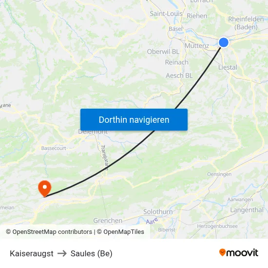 Kaiseraugst to Saules (Be) map