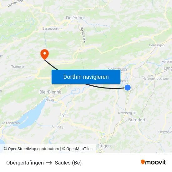Obergerlafingen to Saules (Be) map