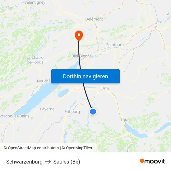 Schwarzenburg to Saules (Be) map