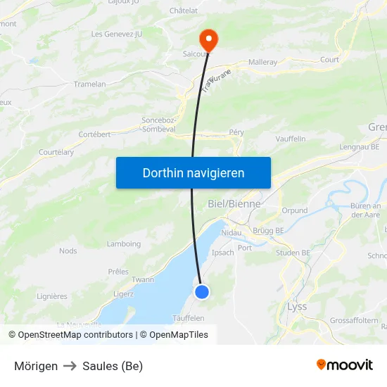 Mörigen to Saules (Be) map