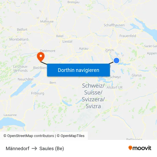 Männedorf to Saules (Be) map