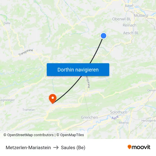 Metzerlen-Mariastein to Saules (Be) map