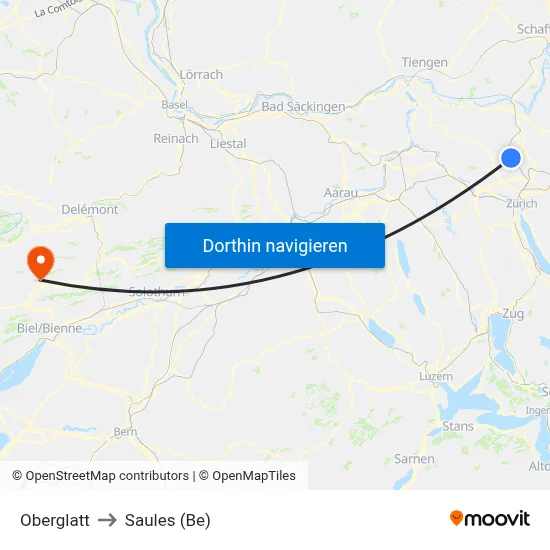 Oberglatt to Saules (Be) map