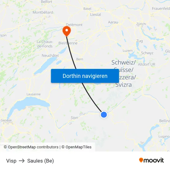 Visp to Saules (Be) map