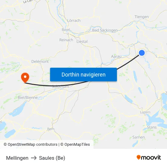 Mellingen to Saules (Be) map