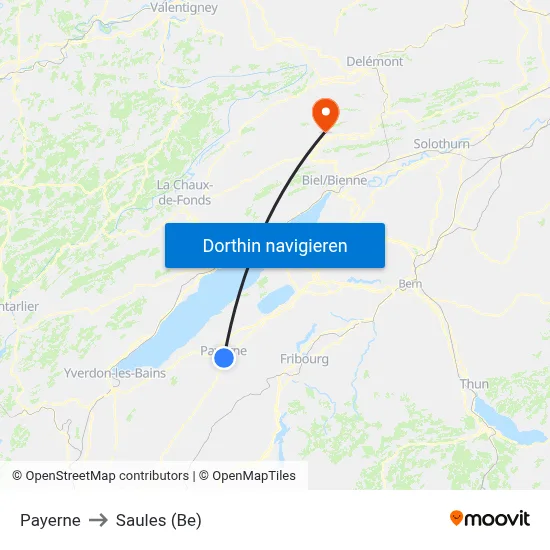 Payerne to Saules (Be) map