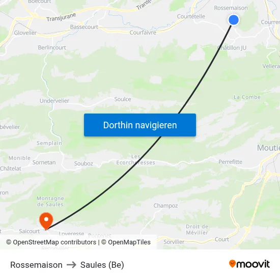 Rossemaison to Saules (Be) map