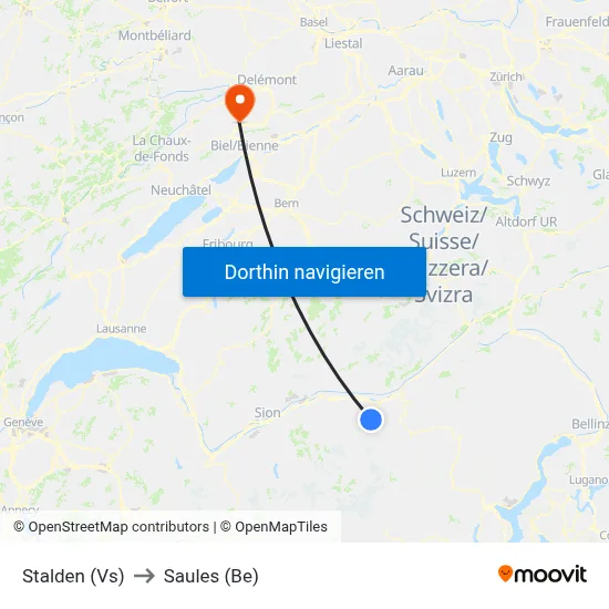 Stalden (Vs) to Saules (Be) map