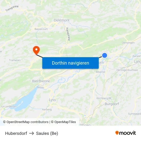 Hubersdorf to Saules (Be) map