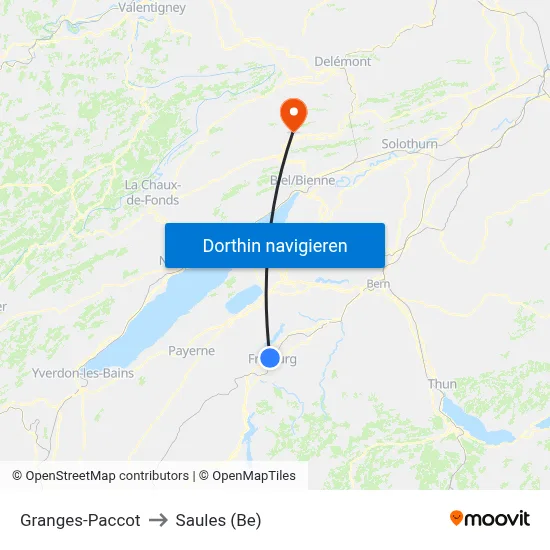 Granges-Paccot to Saules (Be) map