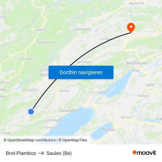 Brot-Plamboz to Saules (Be) map