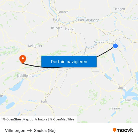 Villmergen to Saules (Be) map