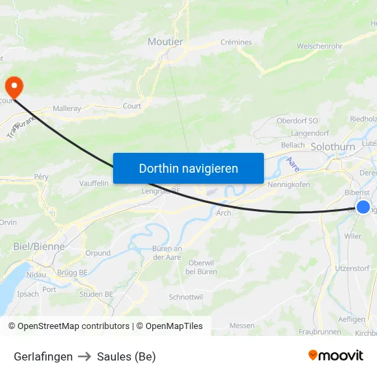 Gerlafingen to Saules (Be) map