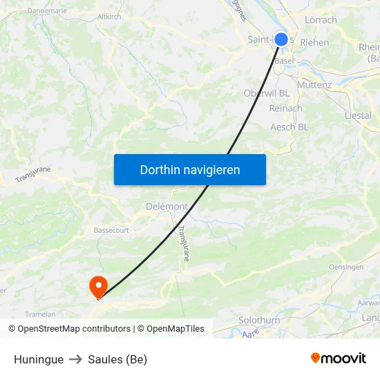 Huningue to Saules (Be) map