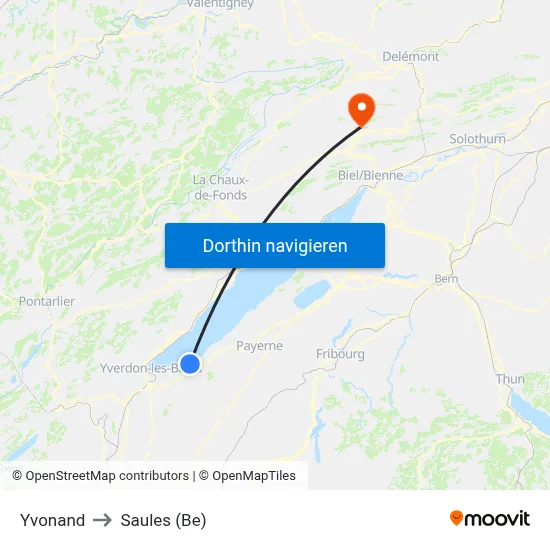 Yvonand to Saules (Be) map