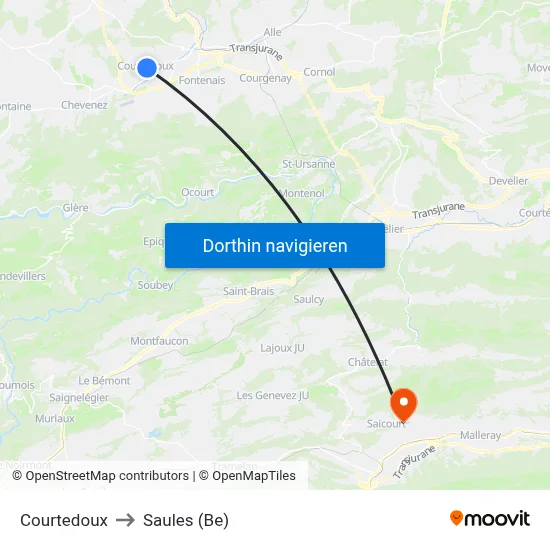 Courtedoux to Saules (Be) map