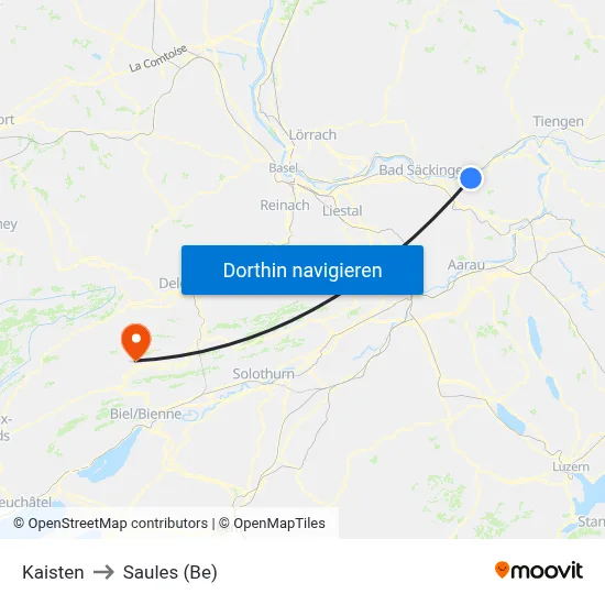 Kaisten to Saules (Be) map