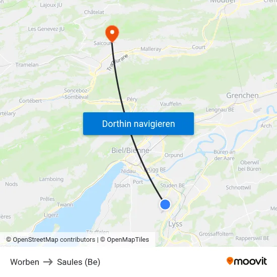 Worben to Saules (Be) map