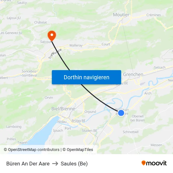 Büren An Der Aare to Saules (Be) map
