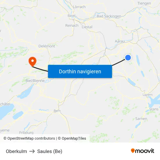 Oberkulm to Saules (Be) map