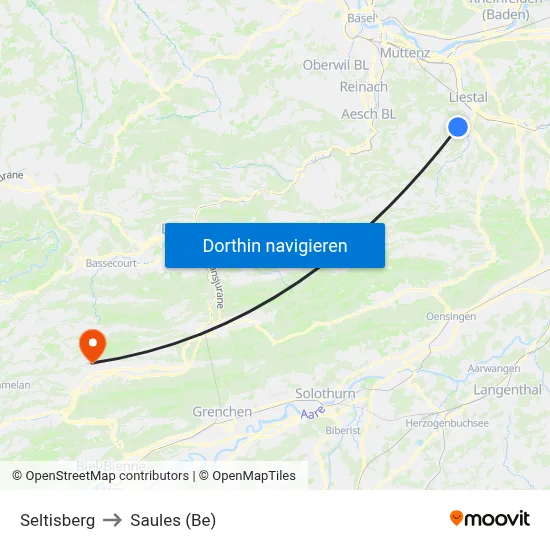 Seltisberg to Saules (Be) map