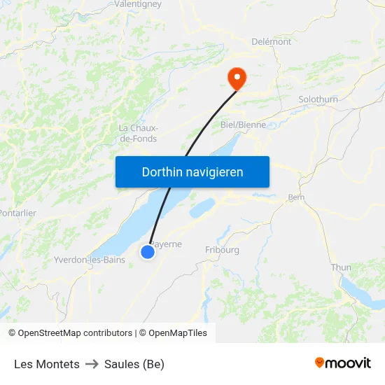 Les Montets to Saules (Be) map