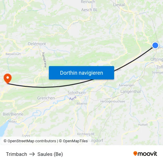 Trimbach to Saules (Be) map