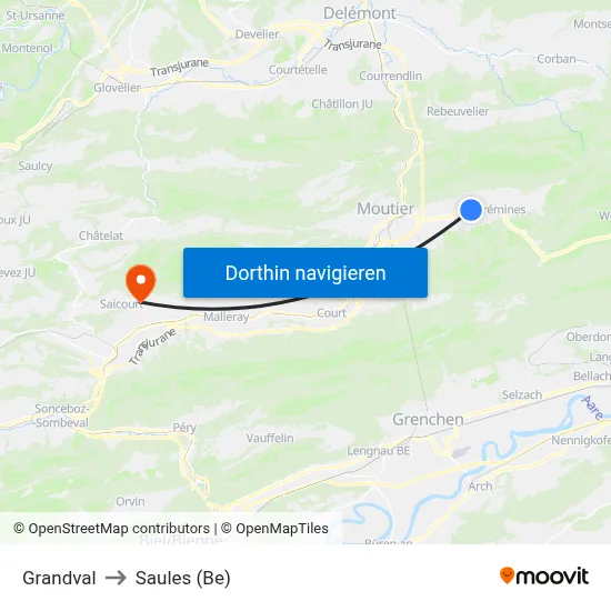 Grandval to Saules (Be) map