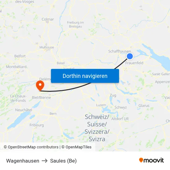 Wagenhausen to Saules (Be) map