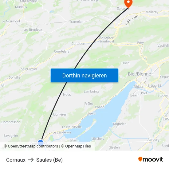 Cornaux to Saules (Be) map