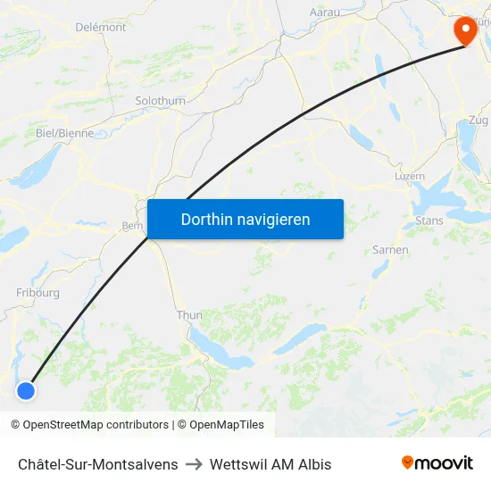 Châtel-Sur-Montsalvens to Wettswil AM Albis map