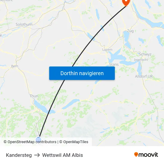 Kandersteg to Wettswil AM Albis map