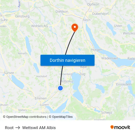 Root to Wettswil AM Albis map