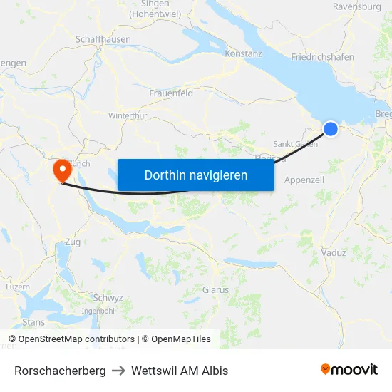 Rorschacherberg to Wettswil AM Albis map