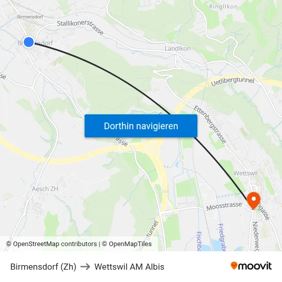 Birmensdorf (Zh) to Wettswil AM Albis map