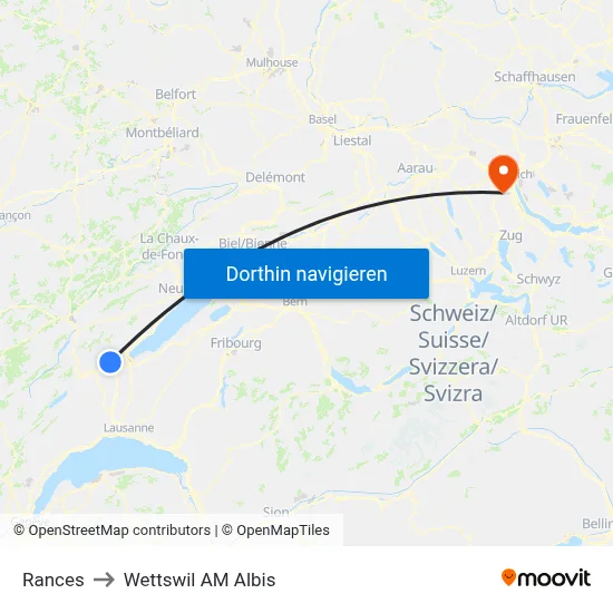 Rances to Wettswil AM Albis map