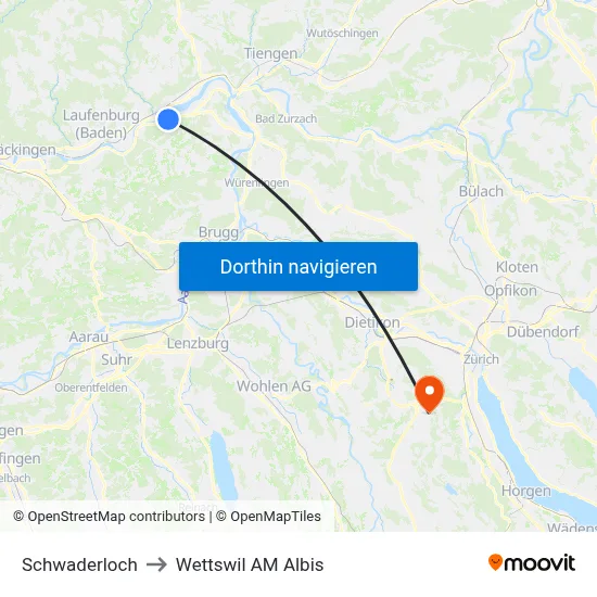 Schwaderloch to Wettswil AM Albis map
