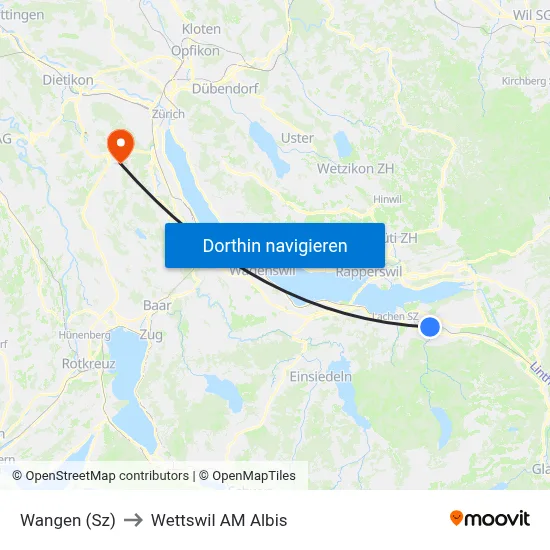 Wangen (Sz) to Wettswil AM Albis map